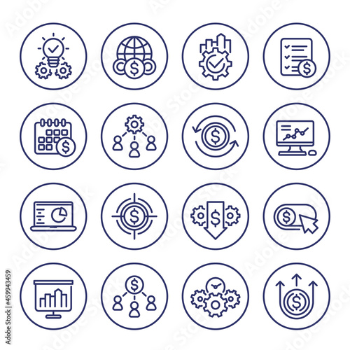finance and business line icons set on white
