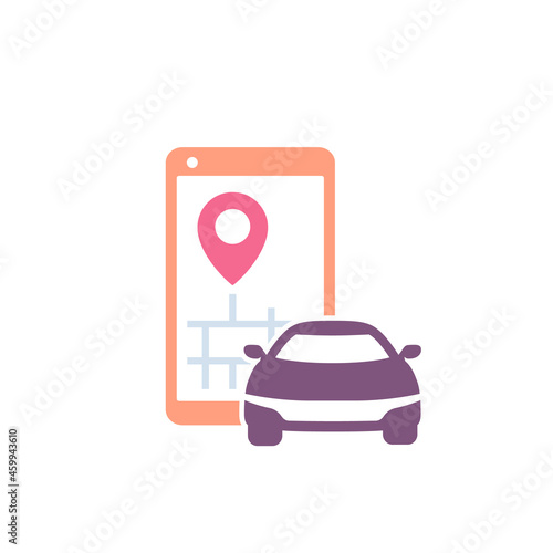 carsharing icon with smart phone and car