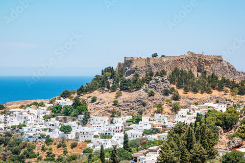 View of the white town of Lindos on Rhodes  Greece