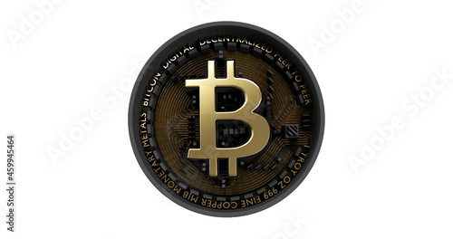 black bitcoin on the white background, isolated baground, bad btc, dead bitcoin 3d render