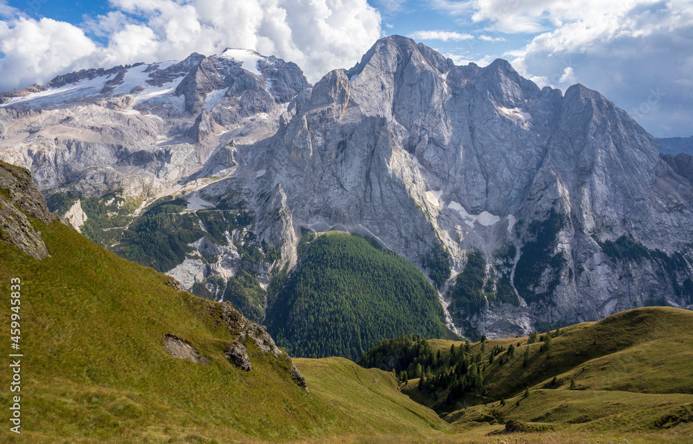View of the Marmolada massif. Dolomites. Italy.