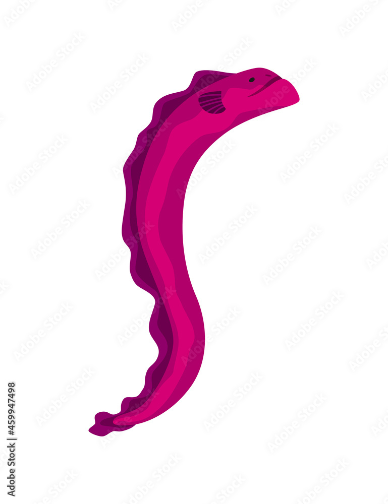Moray or eel - sea and ocean animal. Fauna character in flat cartoon style.  cute colorful object isolated on white background