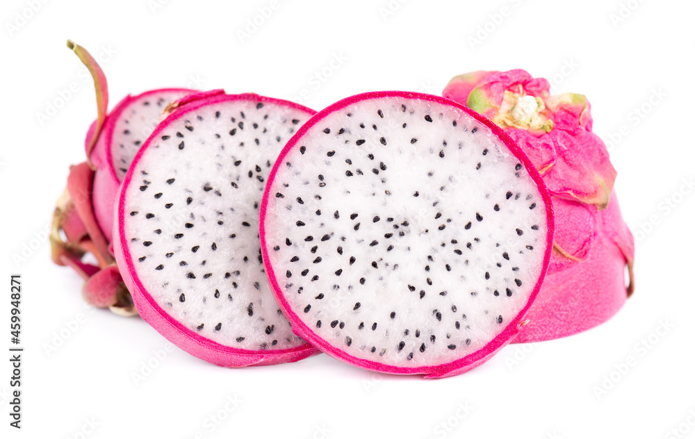 Dragon fruit isolated on white background. Slice of fresh Pitaya or Pitahaya fruit with clipping path. Dragon fruit isolated on white background. Slice of fresh Pitaya or Pitahaya fruit with clipping path.