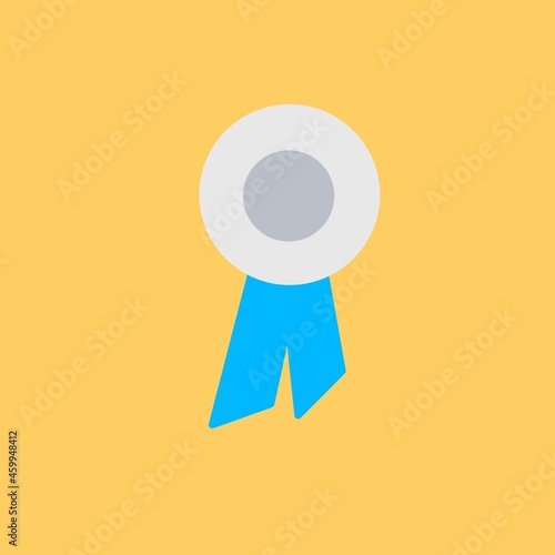 Blank silver medal winner with blue short ribbon isolated on yellow background vector illustration