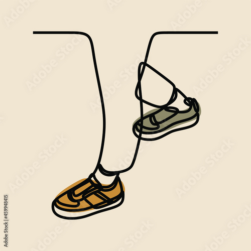 Leg foot sneaker sport shoes one line continuous line