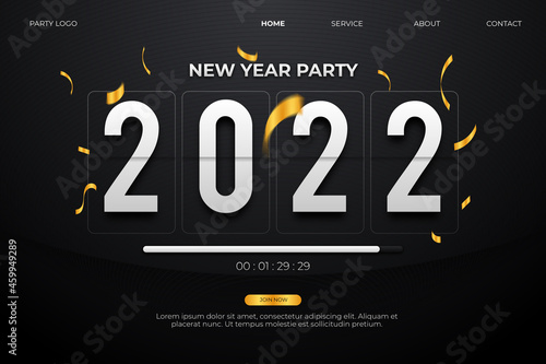 New year party 2022 landing page with countdown time black backround style
