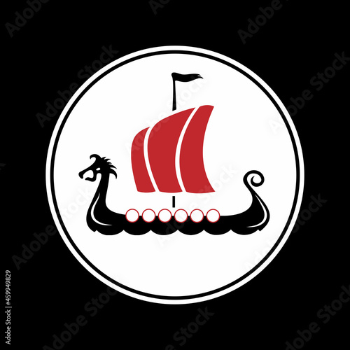 Drakkar vikings logo vector illustration. Viking transport warship. Viking ship boat scandinavia logo icon
