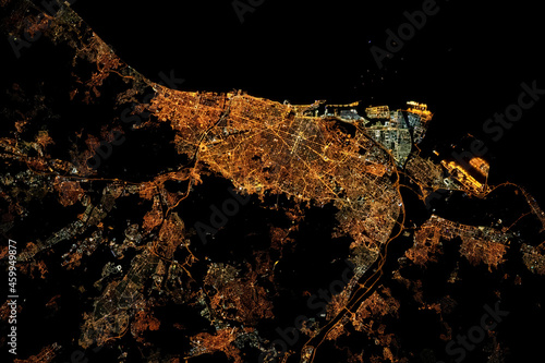 Fototapeta Naklejka Na Ścianę i Meble -  Barcelona City Seen from Space. Digital Enhancement. Elements of this image furnished by NASA