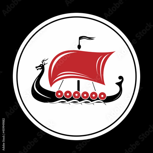 Drakkar vikings logo vector illustration. Viking transport warship. Viking ship boat scandinavia logo icon photo