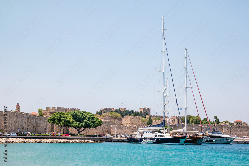 Rhodes old town. View from the sea. Greece