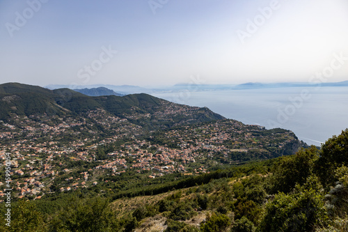 Beautiful panorama of Agerola, San Lazaro and Bomerano seen from the path to Monte Tre Calli. Amalfi Coast, Campania, Italy
