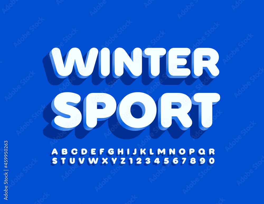 Vector Bright Logo Winter Sport. Trendy 3D Font. Creative Alphabet Letters and Numbers set