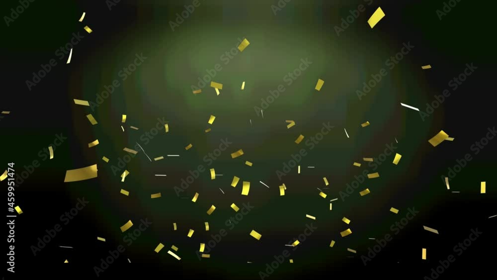 Animation of gold confetti falling on black background Animation of gold confetti falling on black background