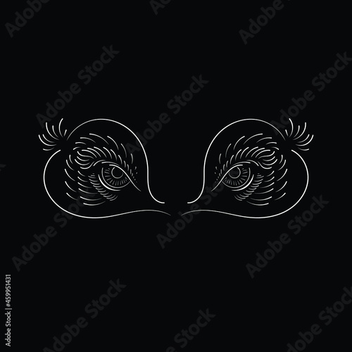 The Vector logo tiger or lion head for tattoo or T-shirt design or outwear.  Hunting style big cat print on black background. This hand drawing is for black fabric or canvas.