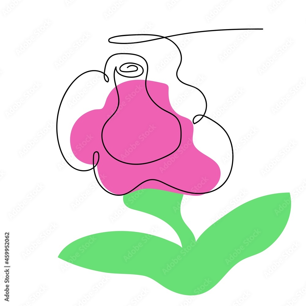 Line art rose with colorful spots. Vector illustration