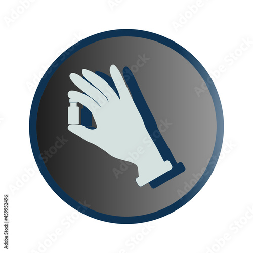 Medical icon of a doctor's hand in a glove holding a medicine. Vector.