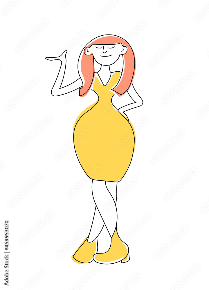 Obraz premium full-length girl stands and points with her hand