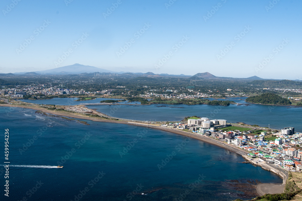 Island view from Seongsan Ilchulbong Summit Jeju UNESCO	