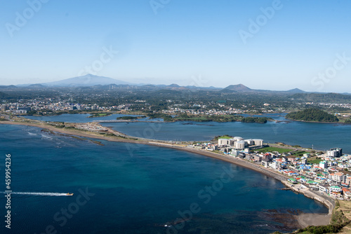 Island view from Seongsan Ilchulbong Summit Jeju UNESCO 