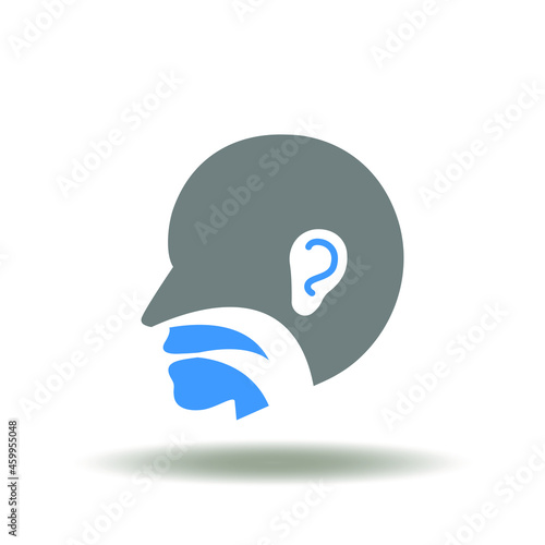 Vector illustration of human head. Symbol of ENT Ear Nose Throat. Icon of otolaryngology.