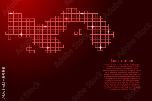 Panama map silhouette from red mosaic structure squares and glowing stars. Vector illustration. © elenvd