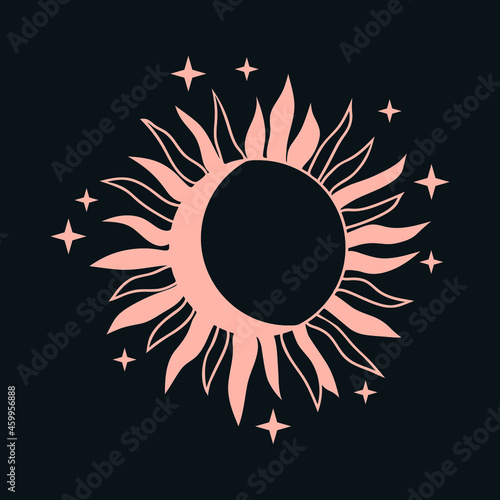 boho sun with moon and stars