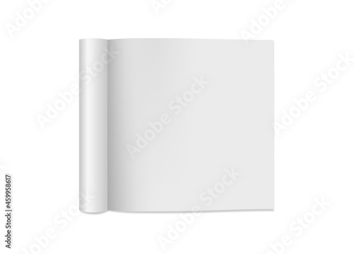 Vector realistic magazine with rolled page. Blank Magazine, catalog or brochure on white background. Mockup. Front view. Square format. EPS10.
