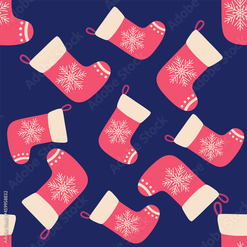 Christmas red and green socks doodle seamless pattern