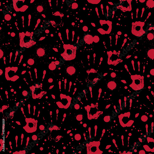 bloody handprints and splashes on black background