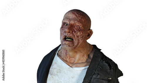 Mutant Monster Man looking with teeth on white background 