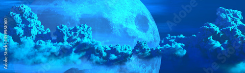 Wallpaper Mural backdrop - panoramic large clouds and moon , nature 3D rendering Torontodigital.ca