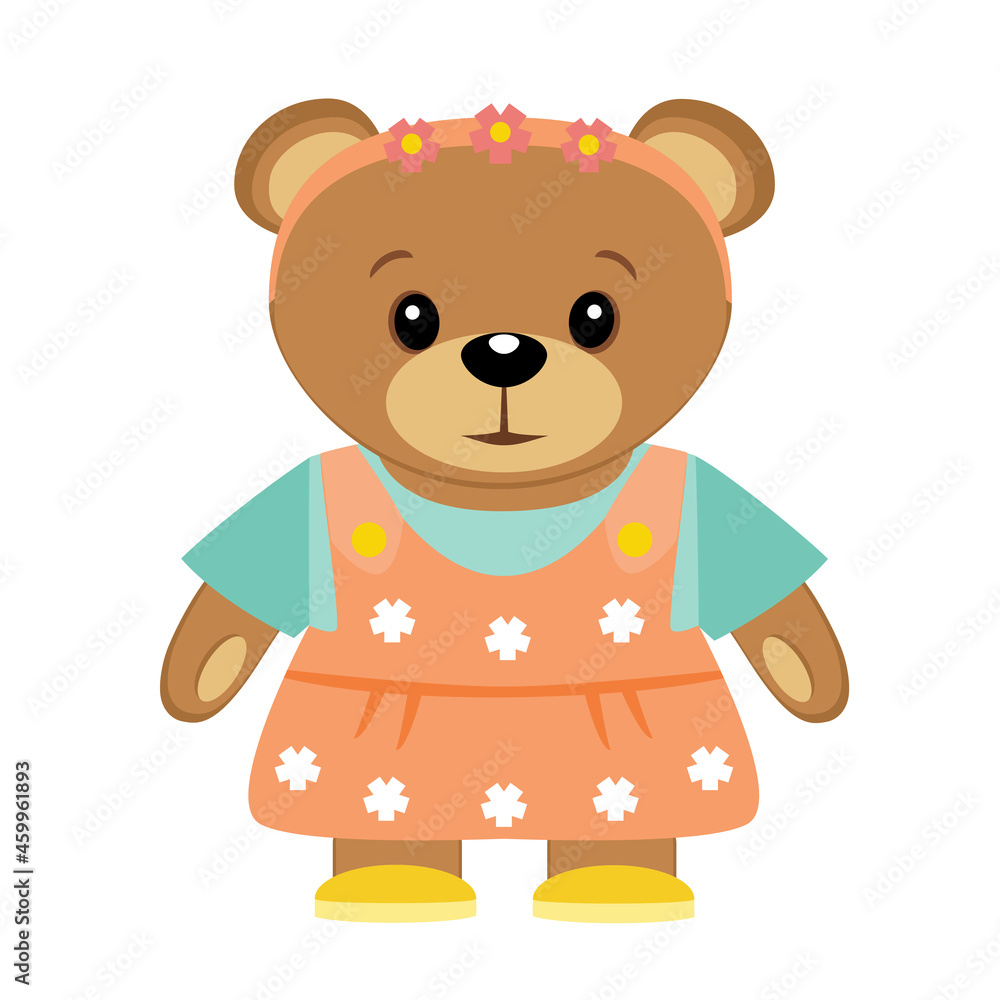 Fototapeta premium Toy bear, in a flat style. Isolated on white background vector illustration.