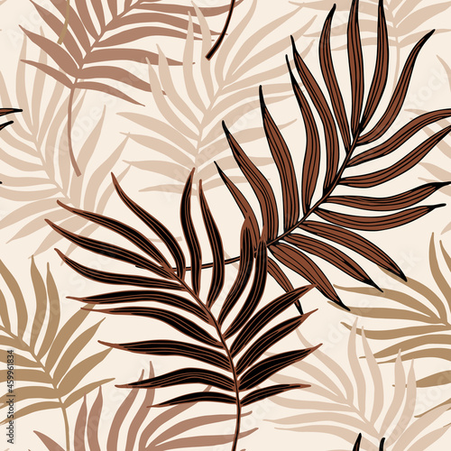 Hand drawn curved palm leaves silhouettes and sketches background