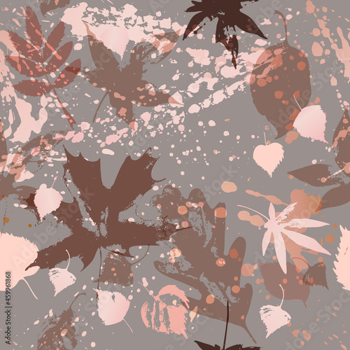 Autumn leaves seamless pattern in pastel blush colors