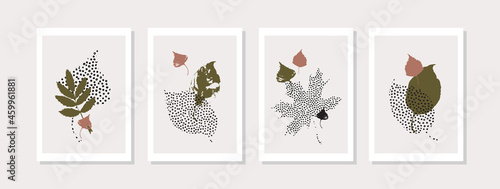 Autumn leaves set. Hand drawn forest leaf silhouettes with doodle, grunge, scribble textures