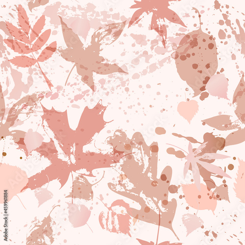 Autumn leaves seamless pattern in pastel blush colors
