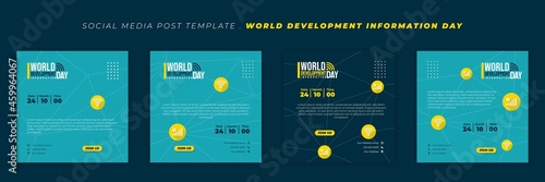 Set of social media post template with Wireless and signal bar icon. World Development information day template design.