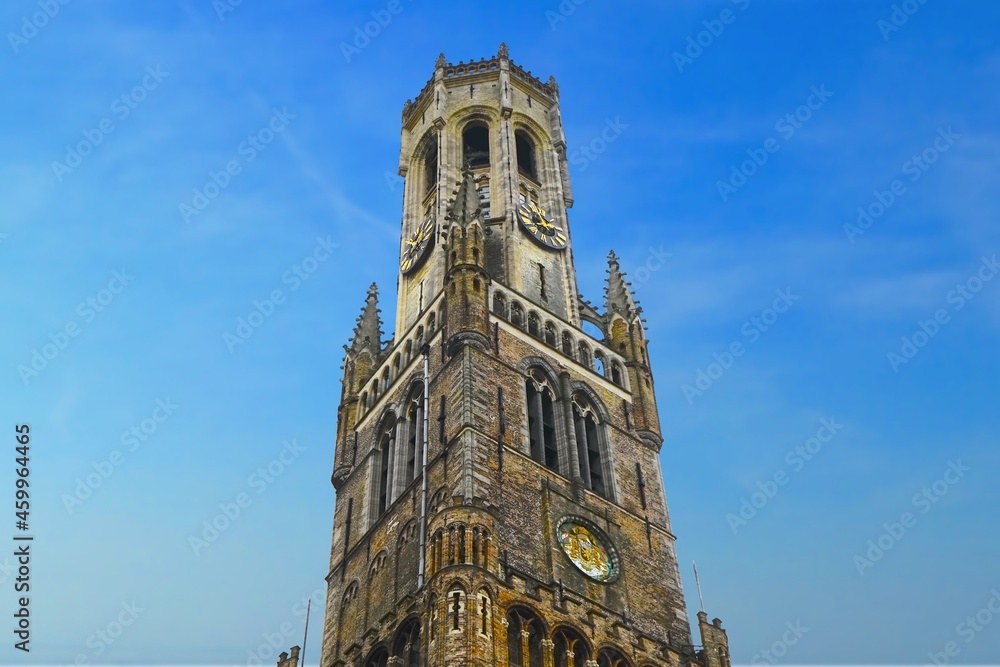 Naklejka premium Belfry of Bruges, medieval bell tower in the centre of Bruges, Belgium 