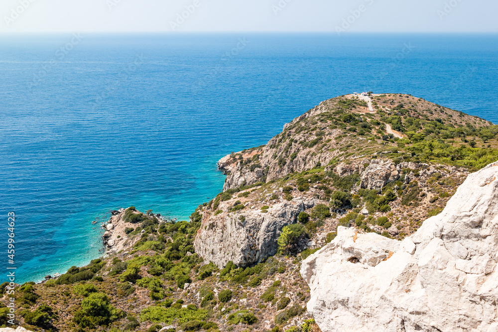 Amazing landscape near Monolithos castle in sunny day on Rhodes island, Greece