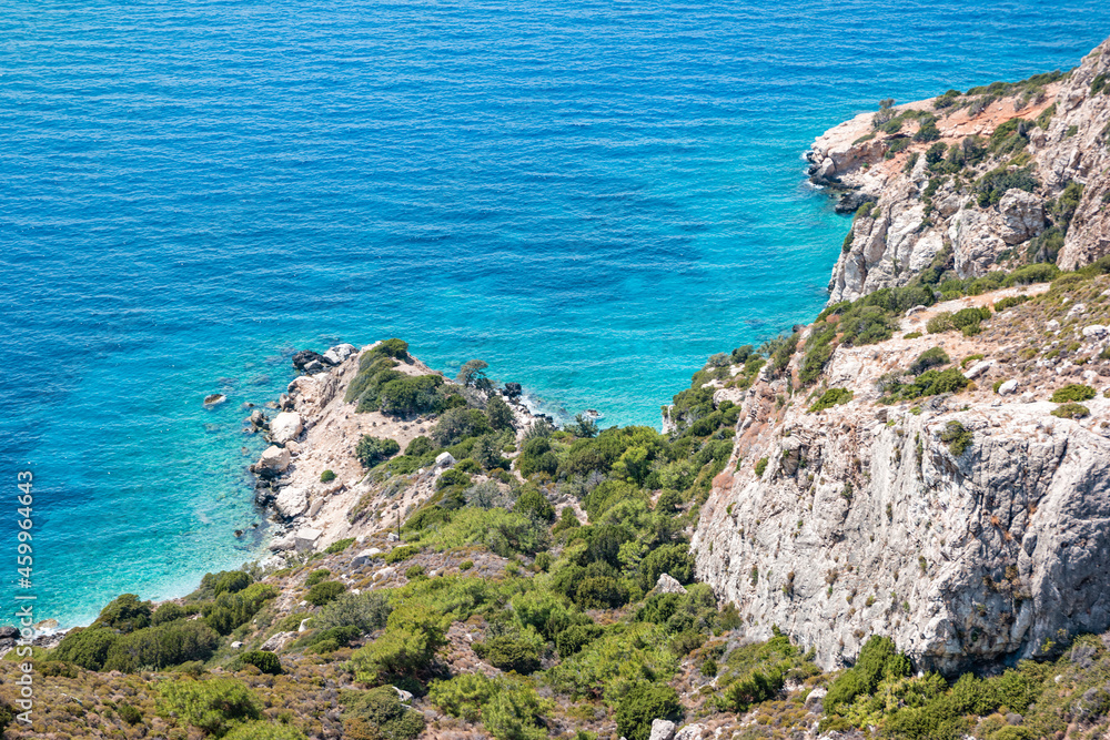 Amazing landscape near Monolithos castle in sunny day on Rhodes island, Greece