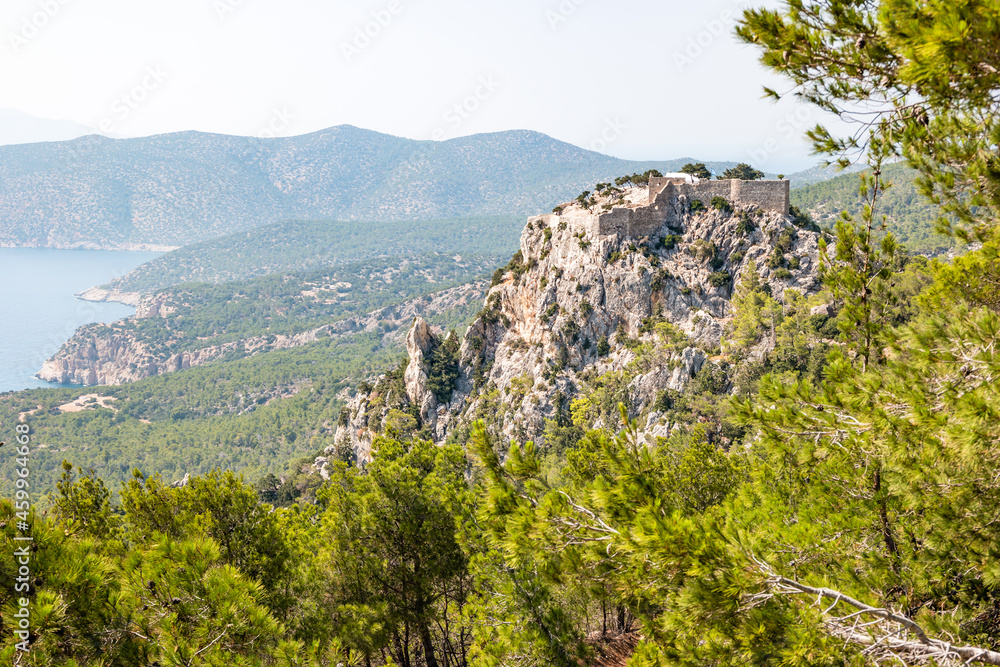 Amazing landscape near Monolithos castle in sunny day on Rhodes island, Greece