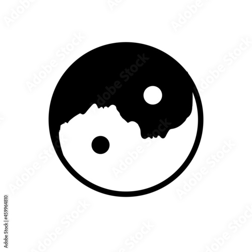 Yin and yang sign with man and woman face silhouettes inside, yīn yáng simple black icon on white
