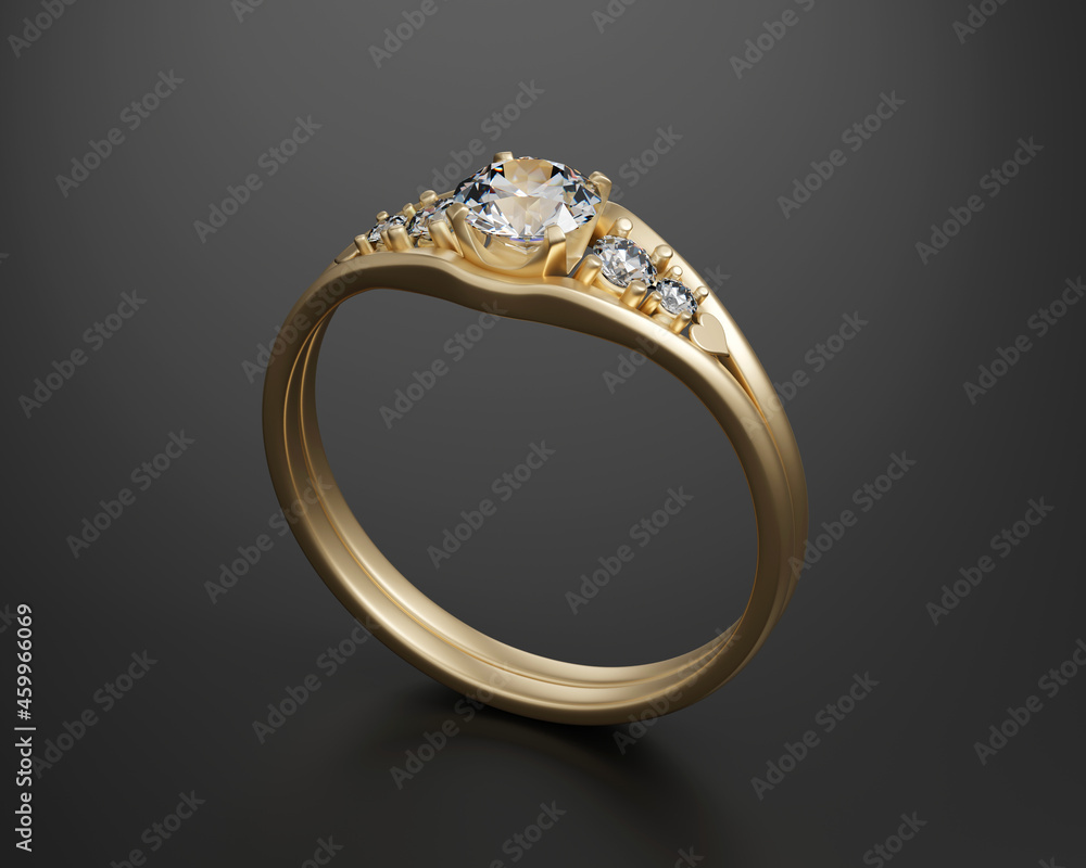 Gold Diamond Ring Isolated On black Background 3D Rendering Gold Diamond Ring Isolated On black Background 3D Rendering