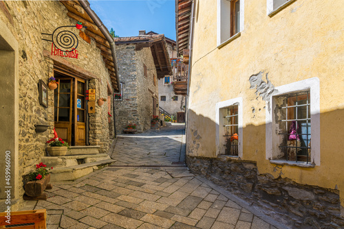 Idyllic sight in the beautiful village of Saint Rhemy en Bosses, in the Great St Bernard Valley. Aosta Valley, Italy.