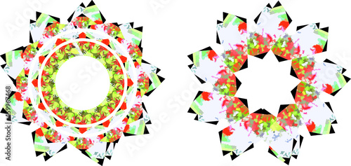 Bright colored floral frames with star elements for holidays and events. Abstract flowers for wallpaper, patchwork, prints and fabric products, cards, backgrounds and textures, dessert variants, etc.