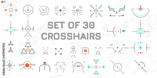 Set of isolated aim or game crosshair, target