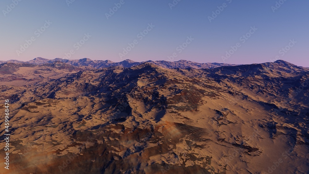 Fototapeta premium realistic surface of an alien planet, view from the surface of an exo-planet 3d illustration