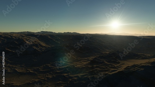 realistic surface of an alien planet  view from the surface of an exo-planet 3d illustration