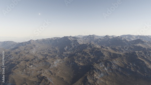 realistic surface of an alien planet  view from the surface of an exo-planet 3d illustration