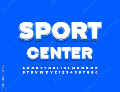 Vector bright Emblem Sport Center.  Modern 3D Font. Artistic Alphabet Letters and Numbers